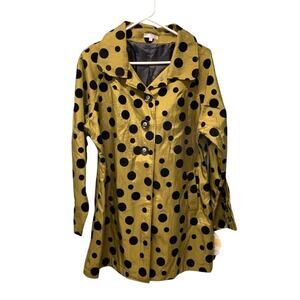 Ubu Green Raincoat M Black Velvet Polka Dots Water Repellent NWT